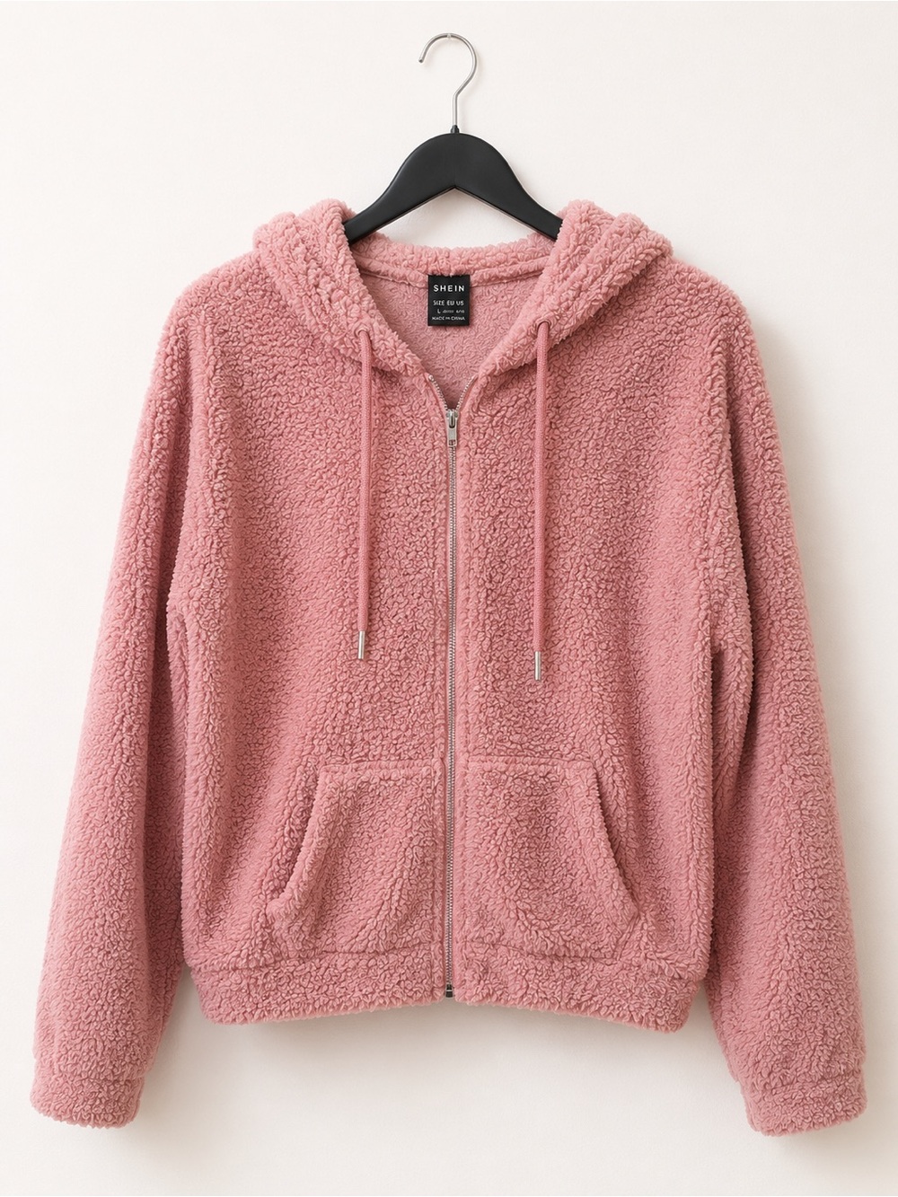 SHEIN Plush Sherpa Zip-Up Hoodie - Dusty Pink
